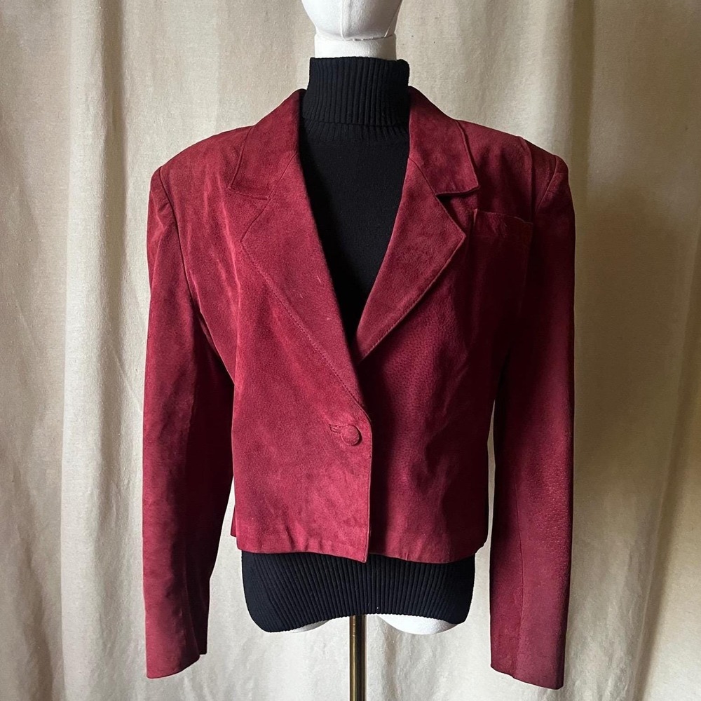 Vintage Avanti Burgundy Pig Suede Cropped Blazer Jacket Yugoslavia 90s‎ Size 10